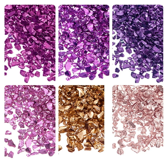 Uxcell 6 Colors Crushed Glass Chips, 1-4mm Irregular Sequins Metallic Color Glass 28g Pink Color Series