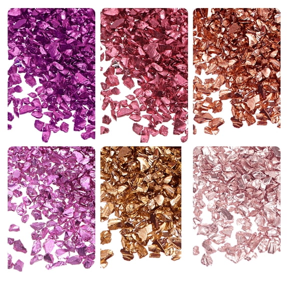 Uxcell 6 Colors Crushed Glass Chips, 1-4mm Irregular Sequins Metallic Color Glass 28g Red Color Series