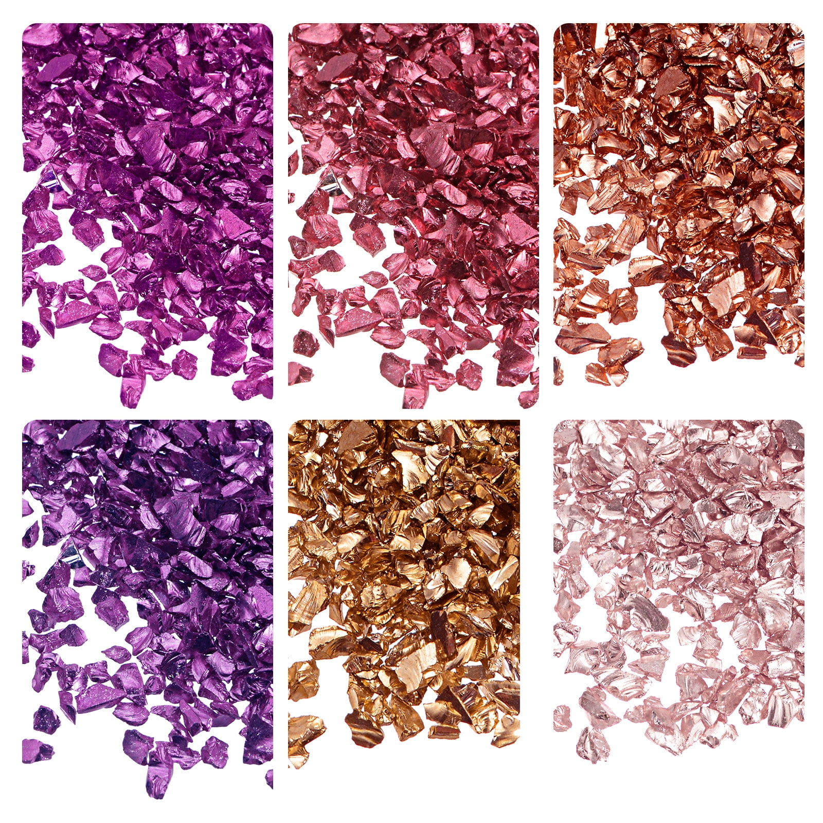 Uxcell 6 Colors Crushed Glass Chips, 1-4mm Irregular Sequins Metallic ...