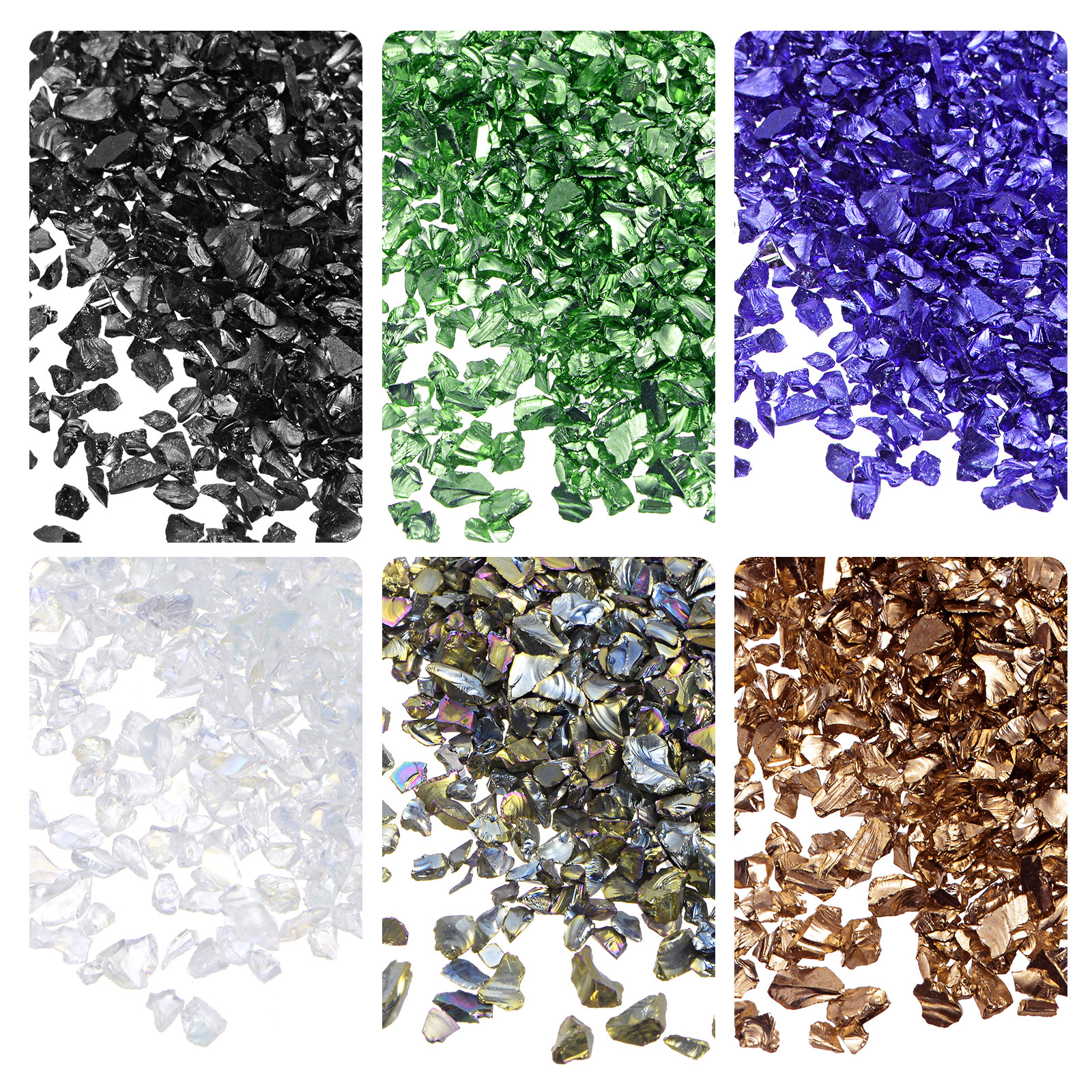 Uxcell 6 Colors Crushed Glass Chips, 1-4mm Irregular Sequins Metallic ...