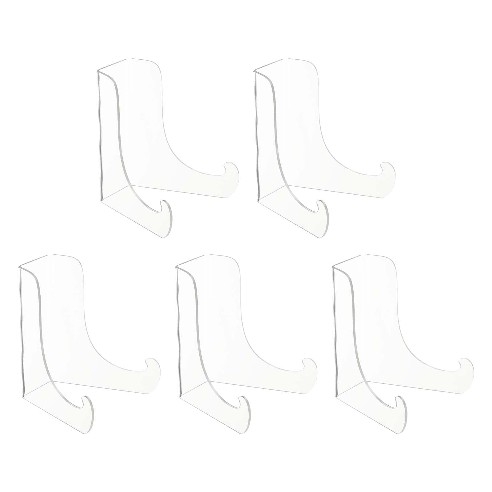 Uxcell 6 Inch Acrylic Plate Display Stand, 5 Pack Large Clear Easel Plate Holder Picture Stands for Display Frames Card Picture CD Book Challenge Coin(Square Tripod)