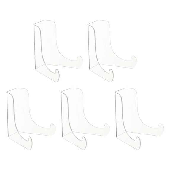 Uxcell 6 Inch Acrylic Plate Display Stand, 5 Pack Large Clear Easel Plate Holder Picture Stands for Display Frames Card Picture CD Book Challenge Coin(Square Tripod)