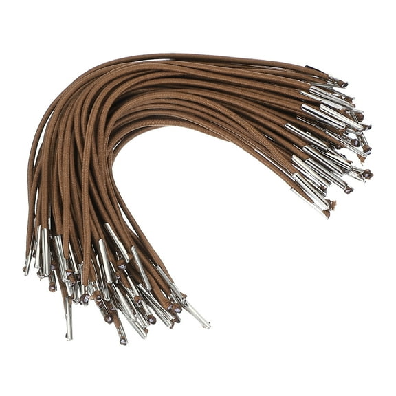 Uxcell 6 Inch Elastic Barbed Cord 2 mm Loop Stretch Round String with Metal Barb Fasteners, Brown 50 Pcs