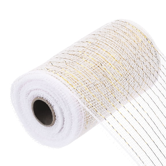 Uxcell 6 Inch Glitter Poly Burlap Mesh for Wreath Ribbon 10 Yard White & Gold