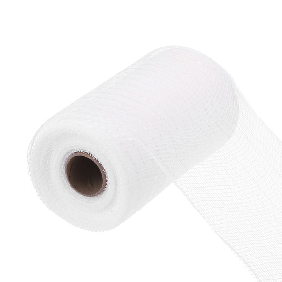 Uxcell 6 Inch Glitter Poly Burlap Mesh for Wreath Ribbon 10 Yard White & Pink
