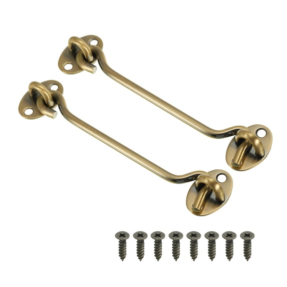 Uxcell 6 Inch Hook Eye Latch, 2 Pack Carbon Steel Privacy Hook and Eye Latch Gate Latch Lock, Bronze