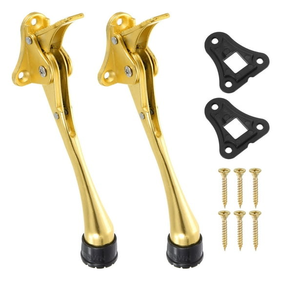 Uxcell 6 Inch Kickdown Door Stopper, One Touch Pedal Heavy Duty Door Stop Holder, Height-Adjustable Rubber Foot, (Gold, 2 Pack)