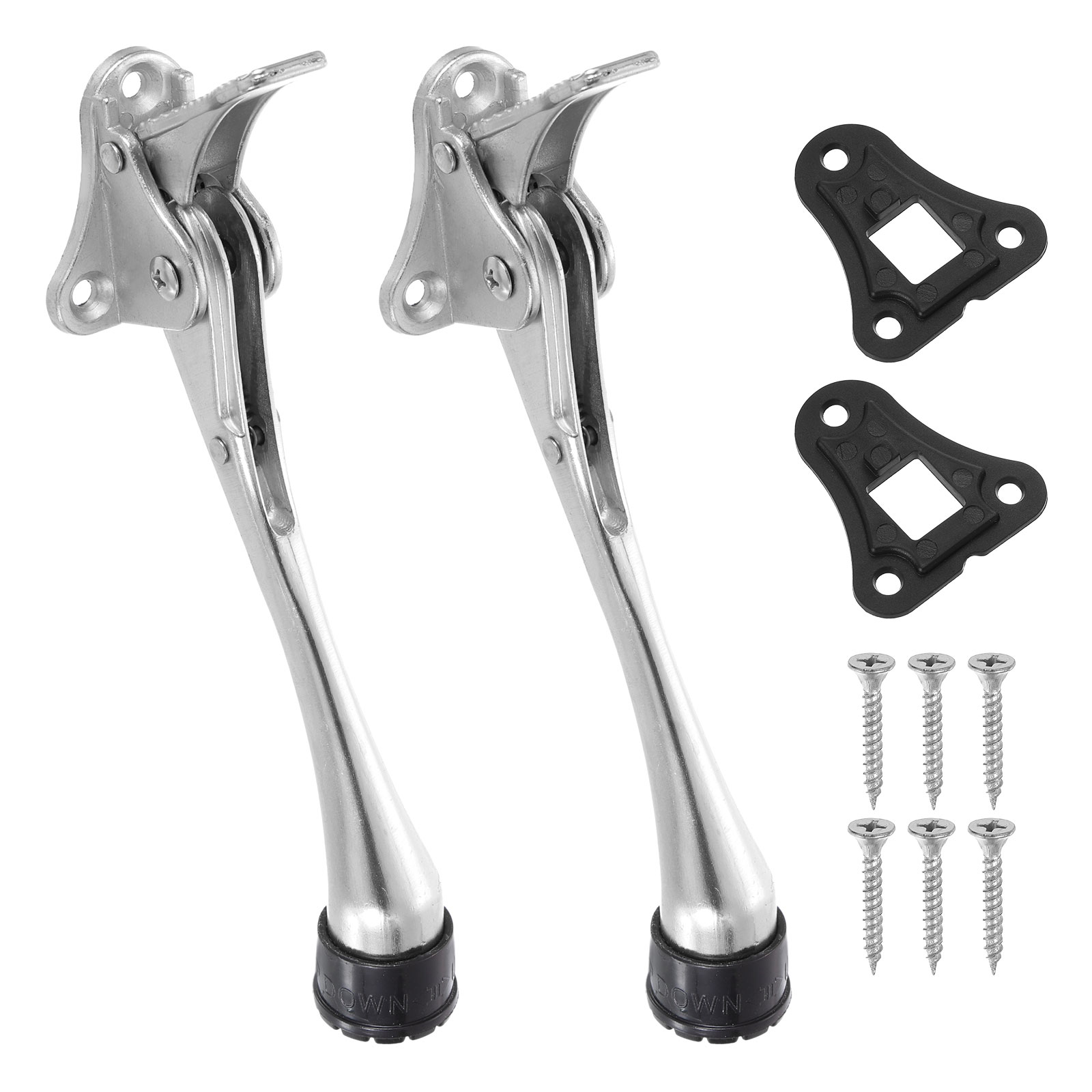 Uxcell 6 Inch Kickdown Door Stopper, One Touch Pedal Heavy Duty Door Stop Holder, Height-Adjustable Rubber Foot, (Silver, 2 Pack)
