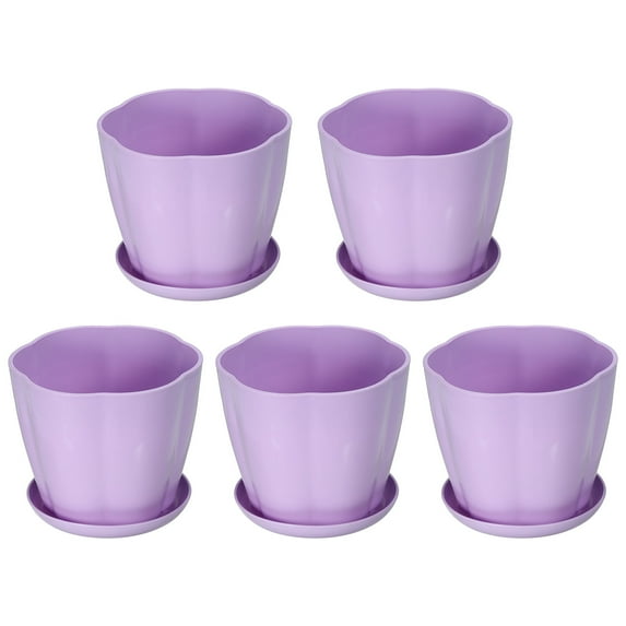 Uxcell 6 Inch Plastic Plant Pots Flower Planters with Drainage Holes and Saucer, Purple 5 Pack