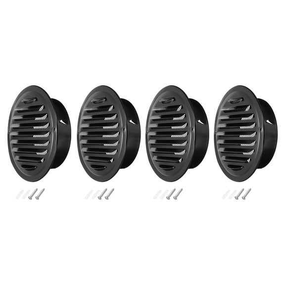 Uxcell 6 Inch Round Soffit Vent, 4Pcs Stainless Steel Wall Vent Grille Cover Exterior Exhaust Louvered Vent, Black