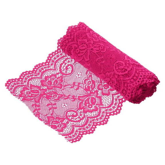 Uxcell 5.9 inch Wide Polyester Floral Pattern Lace Trim Ribbon for Sewing Making Dark Rose Red 3 Yard