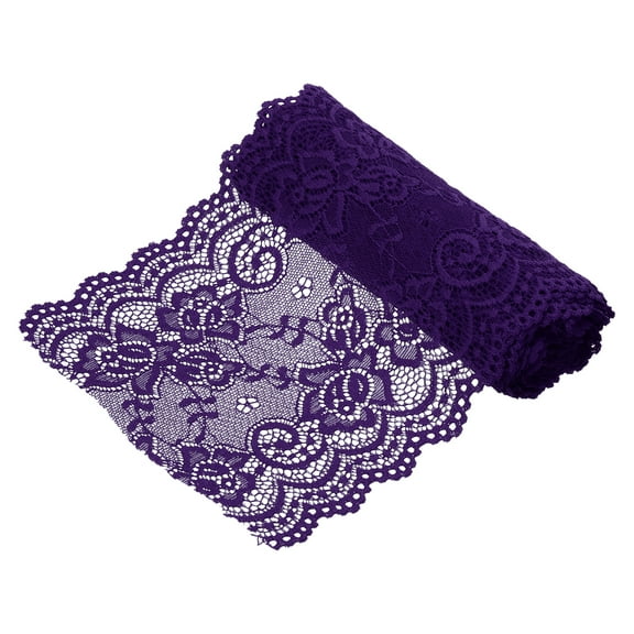 Uxcell 5.9 inch Wide Polyester Floral Pattern Lace Trim Ribbon for Sewing Making Purple 3 Yard