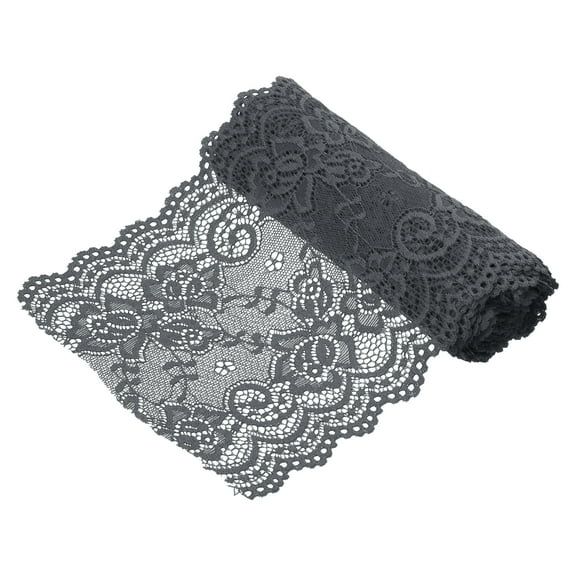 Uxcell 5.9 inch Wide Polyester Floral Pattern Lace Trim Ribbon for Sewing Making Dark Grey 3 Yard