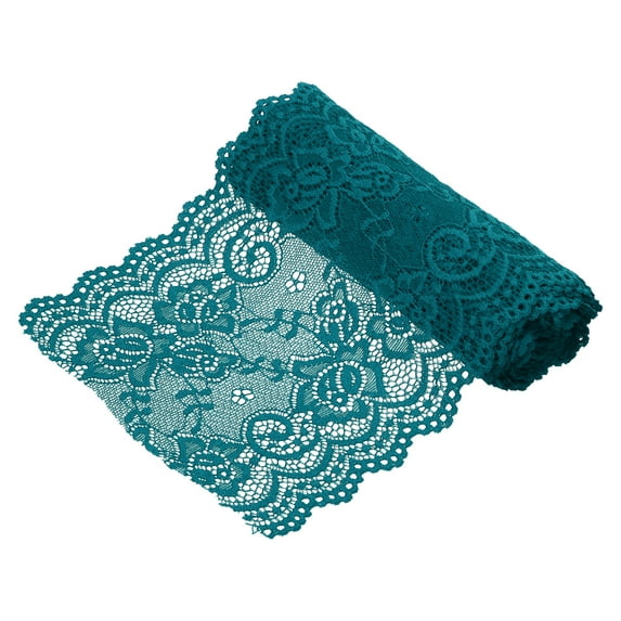 Uxcell 5.9 inch Wide Polyester Floral Pattern Lace Trim Ribbon for Sewing Making Dark Green 3 Yard