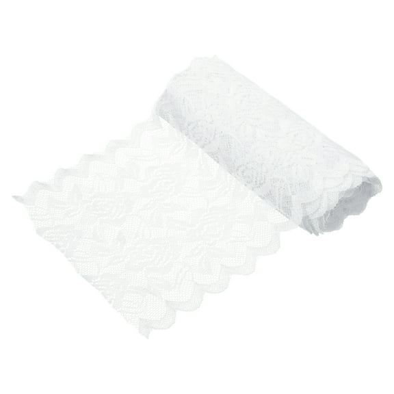 Uxcell 6 Inch Wide 5 Yard Elastic Lace Ribbon, Stretch Floral Pattern Lace Trim Embroidered Fabric for Sewing Making and DIY Crafts Gift Wrapping Bouquets Wedding Decor(White)