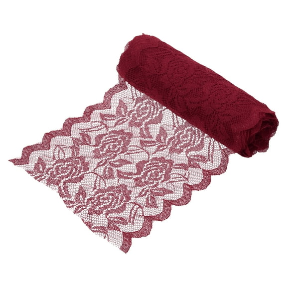 Uxcell 6 Inch Wide 5 Yard Elastic Lace Ribbon, Stretch Floral Pattern Lace Trim Embroidered Fabric for Sewing Making and DIY Crafts Gift Wrapping Bouquets Wedding Decor(Dark Red)