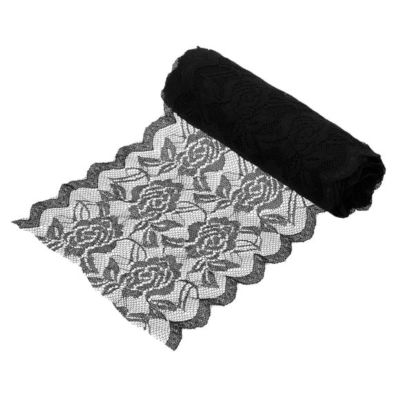 Uxcell 6 Inch Wide 5 Yard Elastic Lace Ribbon, Stretch Floral Pattern Lace Trim Embroidered Fabric for Sewing Making and DIY Crafts Gift Wrapping Bouquets Wedding Decor(Black)