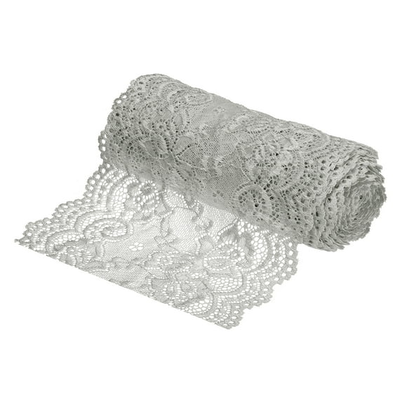 Uxcell 5.9 inch Wide Polyester Floral Pattern Lace Trim Ribbon for Sewing Making Light Gray 5 Yard