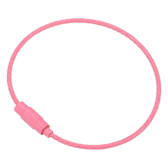 Uxcell 6 Inch Wire Keychain Cable Titanium Steel Key Ring Loop for Outdoor Hiking, Pink, 15 Pack