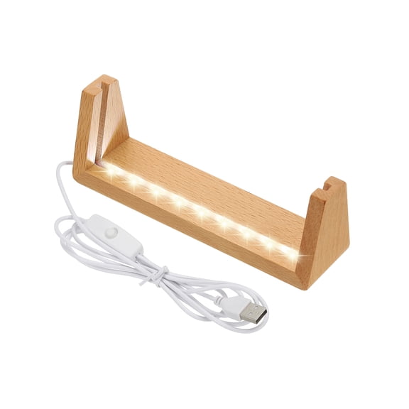 Uxcell 6 Inch Wooden LED Light Base Beech Wood Light Display Stand Table Lighted Lamp Base Night Light, White Light