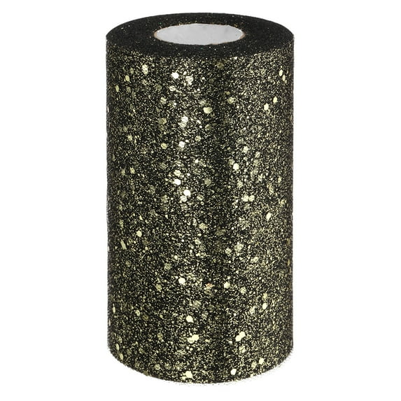 Uxcell Tulle Fabric Rolls, Fabric Spool Tulle Sparkling Ribbon Netting Sequin for DIY Tutu Skirts Crafts Wedding Black-gold