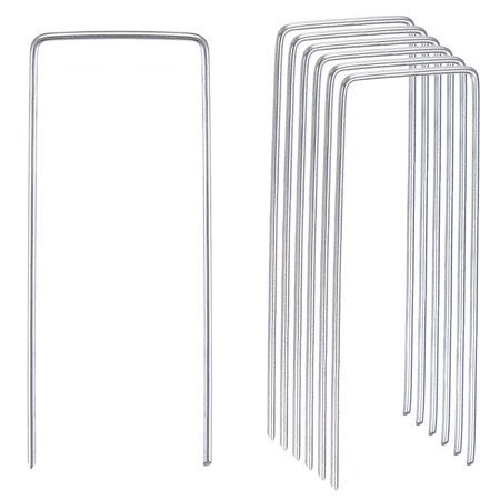Uxcell 6" L x 0.08" Dia. U Shape Garden Landscape Staples Galvanized Silver Tone 50 Pack