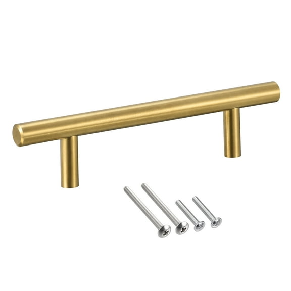 Uxcell 6" Length 3.8" Hole Center Stainless Steel T Bar Pull Handle 10mm Diameter, Gold Tone, 4 Pack
