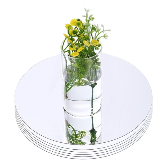 Uxcell 6 Pack 12 Inch Mirror Centerpieces for Tables, Round Mirrors for Centerpieces Self Adhesive Acrylic for Wedding, Silver