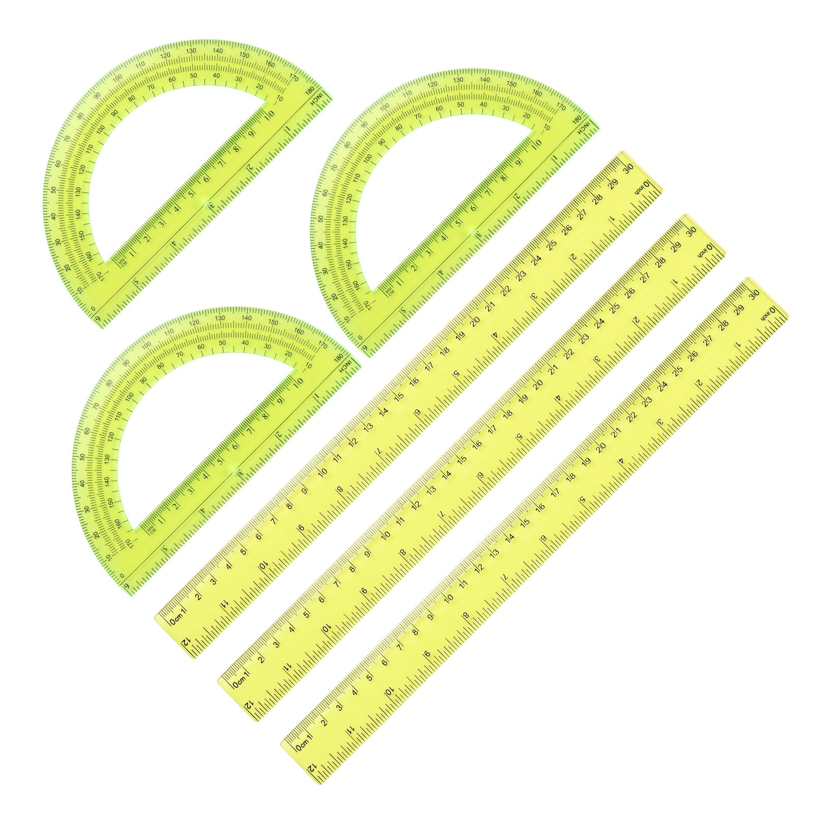 Uxcell 6 Pack 12 Inch Plastic Ruler and 6 Inch Plastic Protractor Set ...