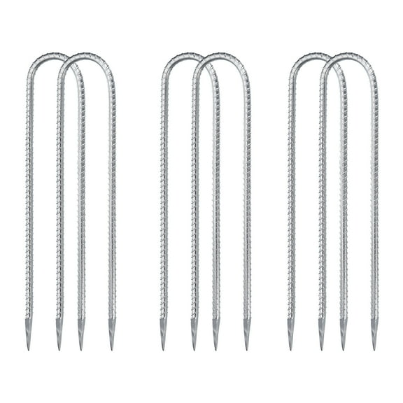 Uxcell 6 Pack 12" Trampolines Wind Stake, U Shape Rebars Stakes, Galvanized Steel Stake Garden Staple Silver Tone