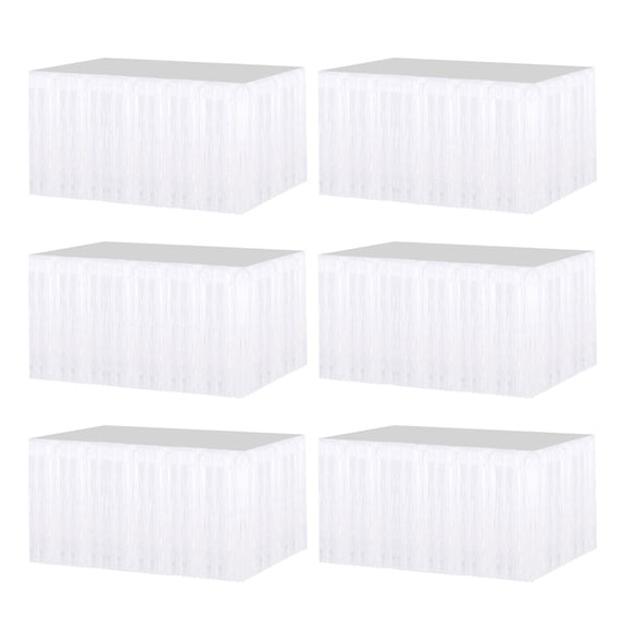 Uxcell 6 Pack 29x108 Inch White Metallic Foil Fringe Tinsel Table Skirts for Rectangle Tables for Party Decoration