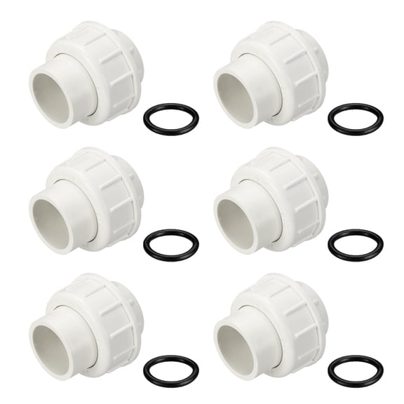 Uxcell 6 Pack 3/4 Inch PVC Union Coupling Pipe Fitting, Slip Union Straight Adapter - for Pumps/Filters/Indoor Plumbing Project/Irrigation, SCH 40-EPDM O-Ring Furniture Grade PVC Fittings