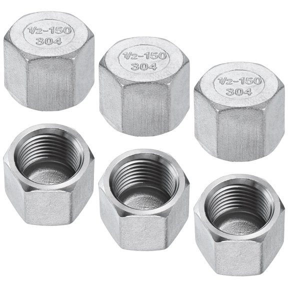 Uxcell 6-Pack 304 Stainless Steel Square Head Plug, 1/2 Inch NPT Male Outer Square Head Socket Pipe Plug Fitting for Gas [Silver]