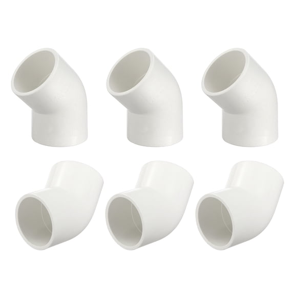 Uxcell 6 Pack 45 Degree PVC Elbow Fitting 1 1/2", Schedule 40 Elbow Corner Adapter, Socket x Socket, Pipe Fitting Connectors Water Flow Transition for Plumbing, Irrigation, Pool, White