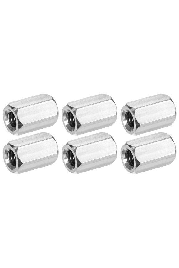 6-Pack 5/16"-18 UNC Hex Coupling Nuts, 0.79" Length 304 Stainless Steel Fully Threaded[Silver Tone]