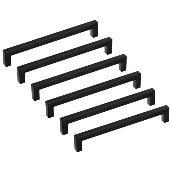 Uxcell 6-Pack 8" Slim Square Stainless Steel T Bar Double Hole Kitchen Cabinet Pulls Knobs [Black]