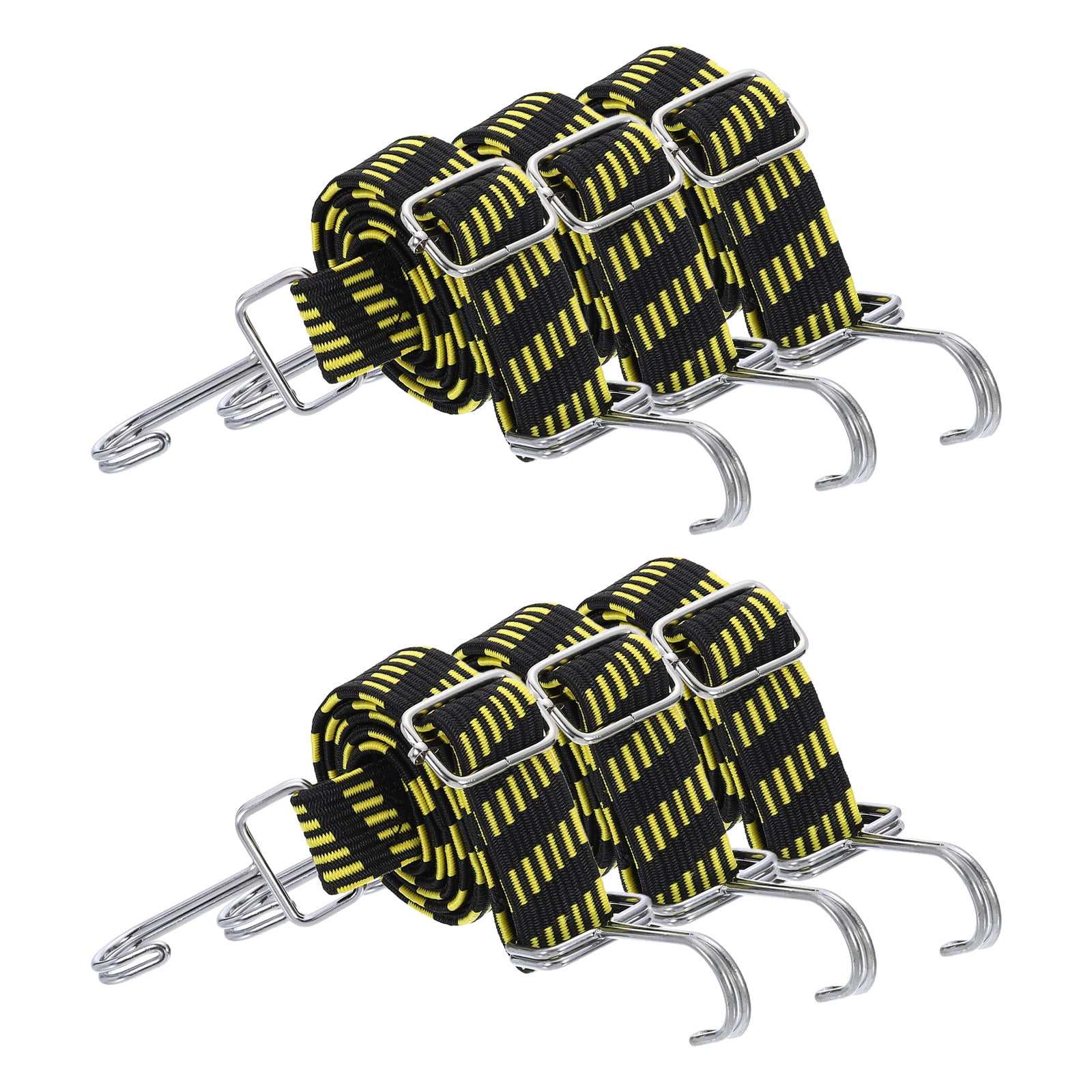Uxcell 6 Pack Adjustable Bungee Cords with Hooks, 39 Inch Flat Heavy Duty Elasticity Straps Rubber Bungee Cords with Buckle for Outdoor, Camping, Tarp, Bike Rack, Luggage, Black Yellow