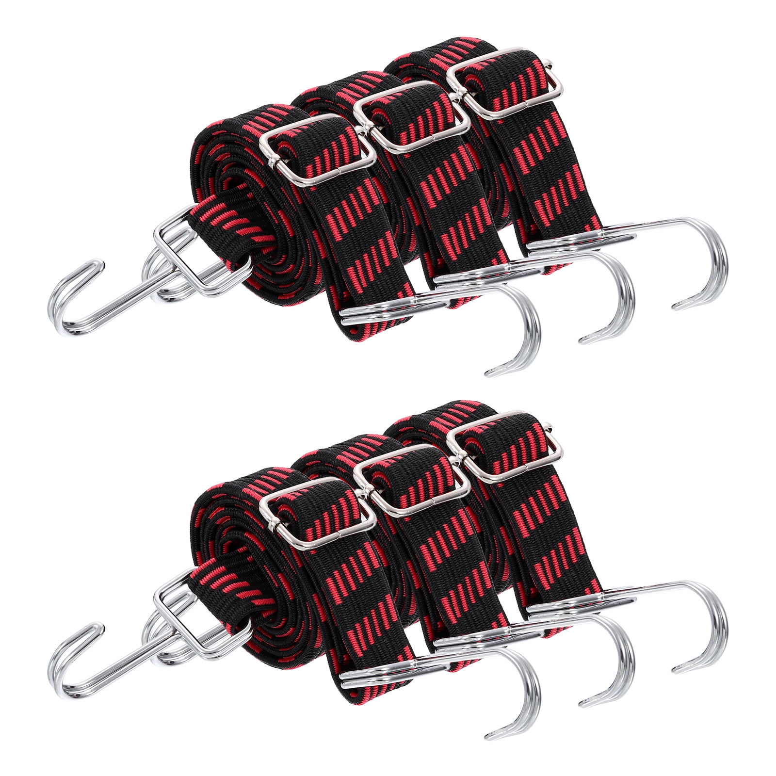 Uxcell 6 Pack Adjustable Bungee Cords with Hooks, 39 Inch Flat Heavy Duty Elasticity Straps Rubber Bungee Cords with Buckle for Outdoor, Camping, Tarp, Bike Rack, Luggage, Black Red