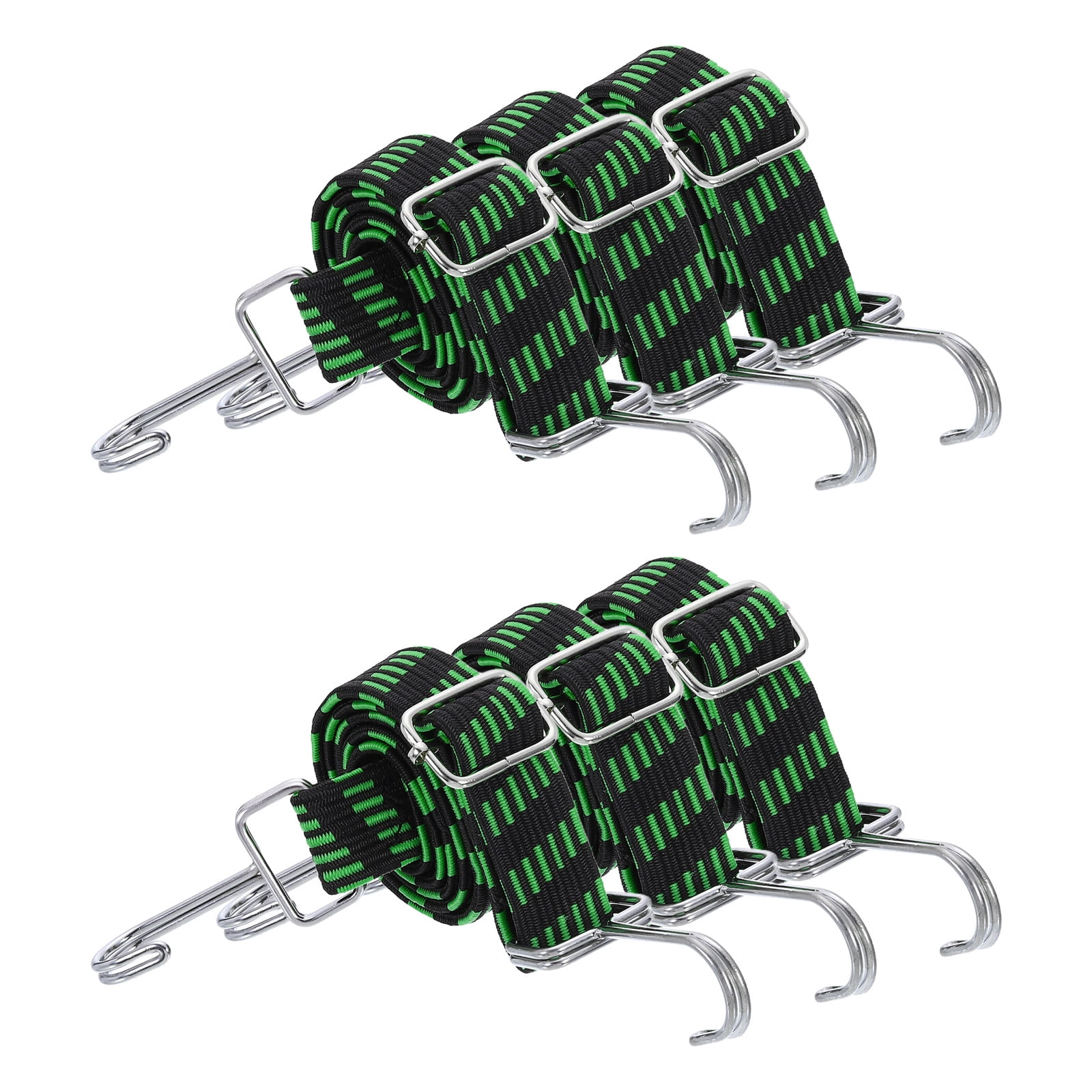 Uxcell 6 Pack Adjustable Bungee Cords with Hooks, 39 Inch Flat Heavy Duty Elasticity Straps Rubber Bungee Cords with Buckle for Outdoor, Camping, Tarp, Bike Rack, Luggage, Black Green