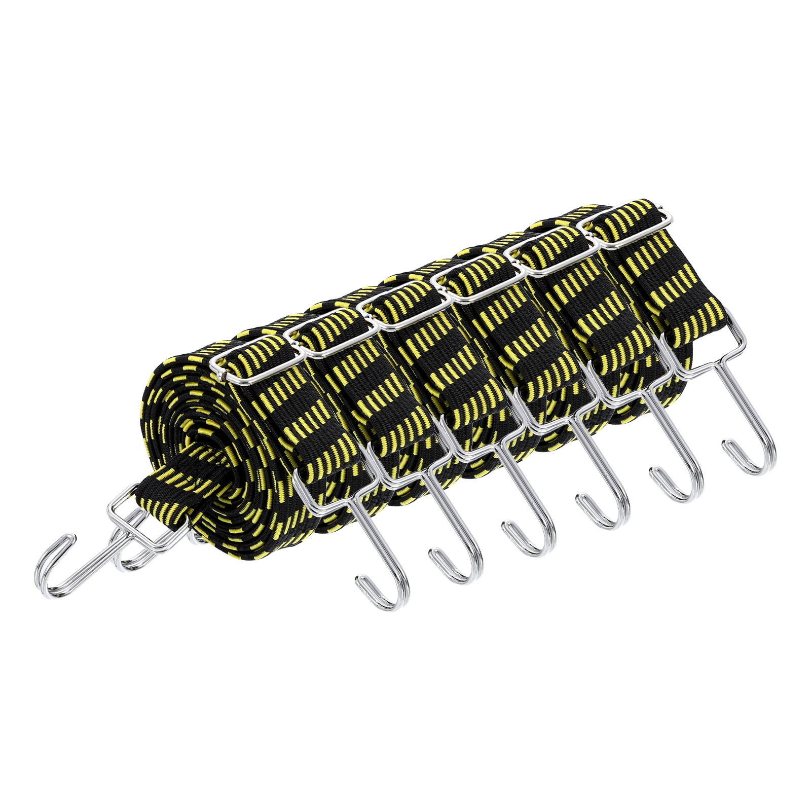 Uxcell 6 Pack Adjustable Bungee Cords with Hooks, 79 Inch Flat Heavy Duty Elasticity Straps Rubber Bungee Cords with Buckle for Outdoor, Camping, Tarp, Bike Rack, Luggage, Black Yellow