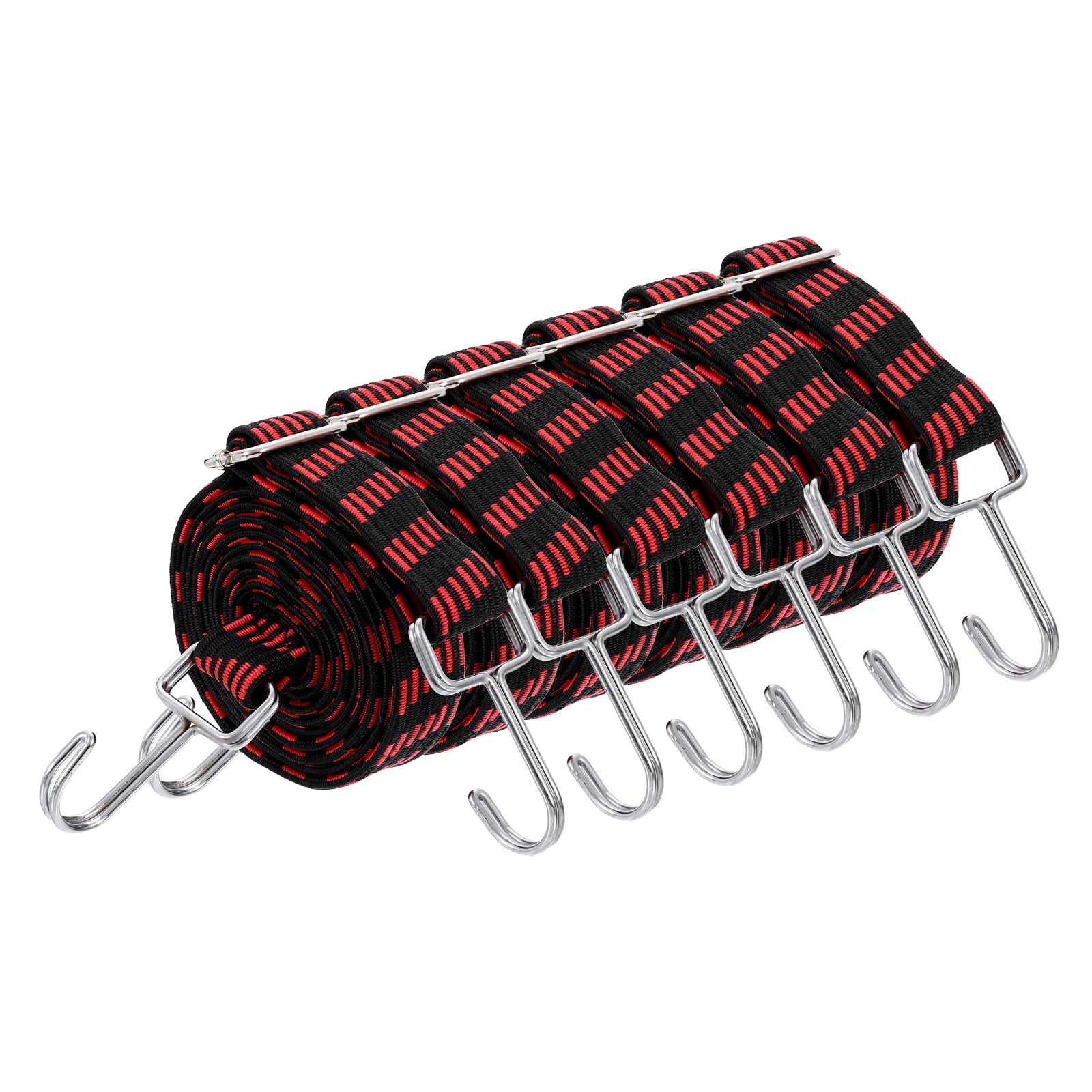 Uxcell 6 Pack Adjustable Bungee Cords with Hooks, 79 Inch Flat Heavy Duty Elasticity Straps Rubber Bungee Cords with Buckle for Outdoor, Camping, Tarp, Bike Rack, Luggage, Black Red