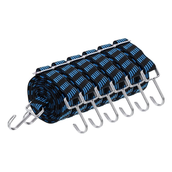 Uxcell 6 Pack Adjustable Bungee Cords with Hooks, 79 Inch Flat Heavy Duty Elasticity Straps Rubber Bungee Cords with Buckle for Outdoor, Camping, Tarp, Bike Rack, Luggage, Black Blue