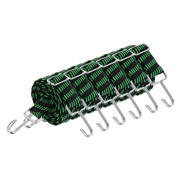 Uxcell 6 Pack Adjustable Bungee Cords with Hooks, 79 Inch Flat Heavy Duty Elasticity Straps Rubber Bungee Cords with Buckle for Outdoor, Camping, Tarp, Bike Rack, Luggage, Black Green