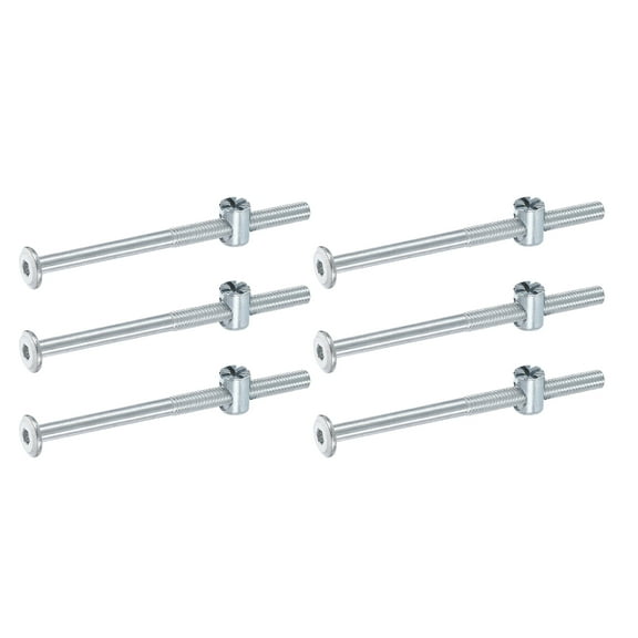 Uxcell 6 Pack Bed Frame Bolts, M6 x 90mm Hex Socket Head Screws Bolts Barrel Nuts Bunk Bed Bolts Furniture Screws with Rice-shaped Head Barrel Nut for Chairs Cots, Silver