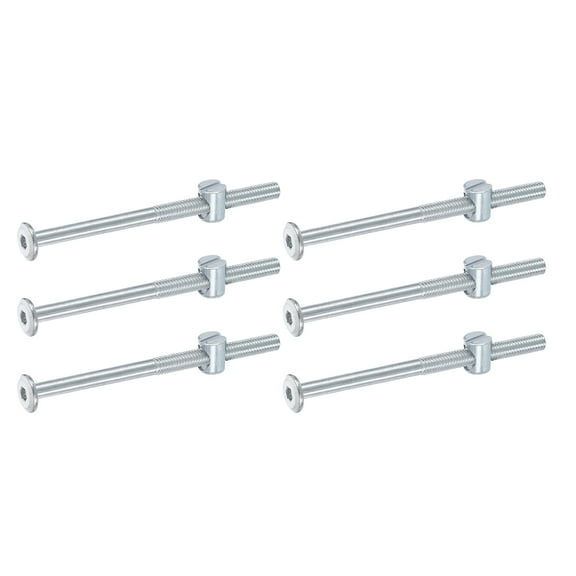 Uxcell 6 Pack Bed Frame Bolts, M6 x 90mm Hex Socket Head Screws Bolts Barrel Nuts Bunk Bed Bolts Furniture Screws with Slotted Head Barrel Nut for Chairs Cots, Silver