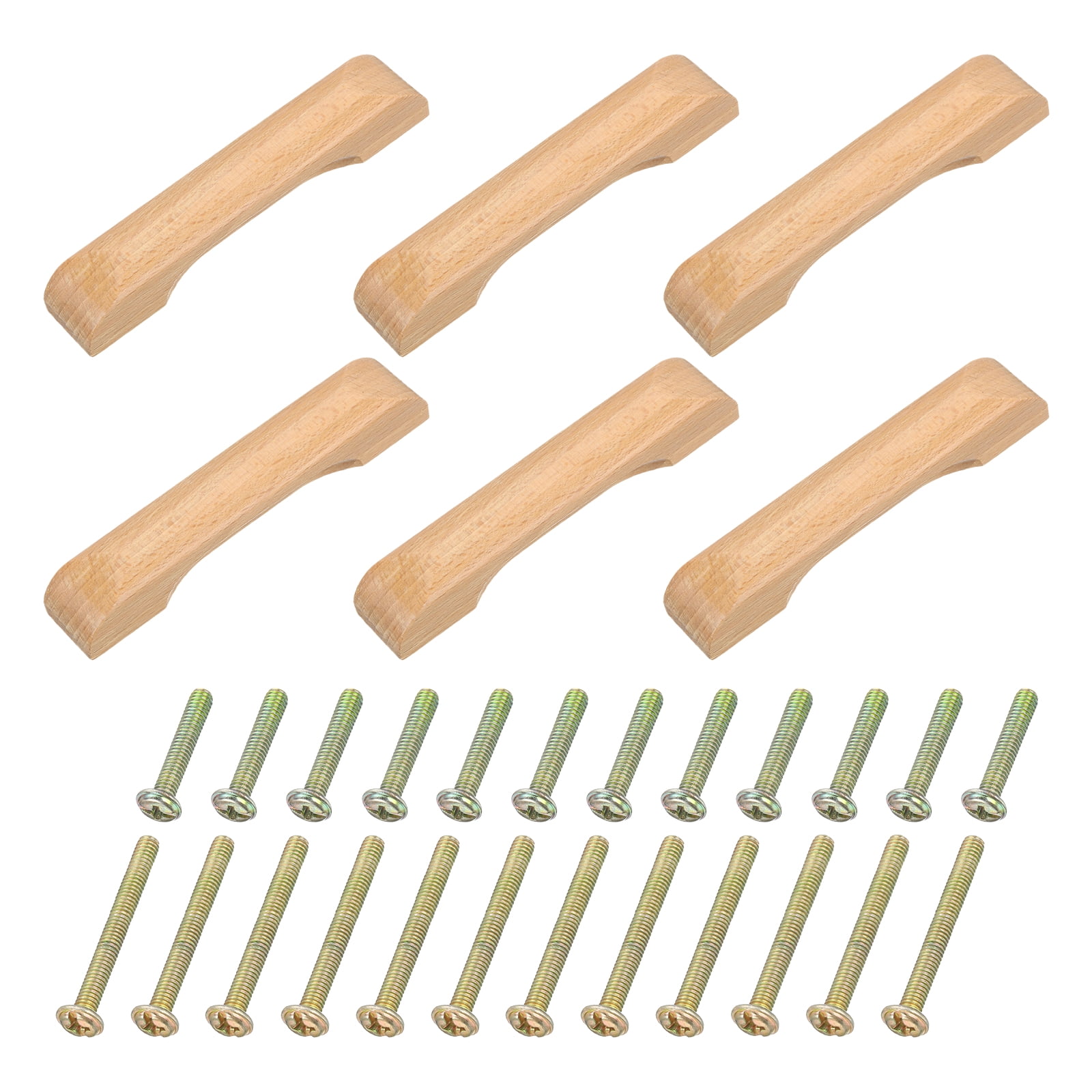 Uxcell 6 Pack Beech Wood 3.78" Hole Spacing Cabinets Drawer Handle ...