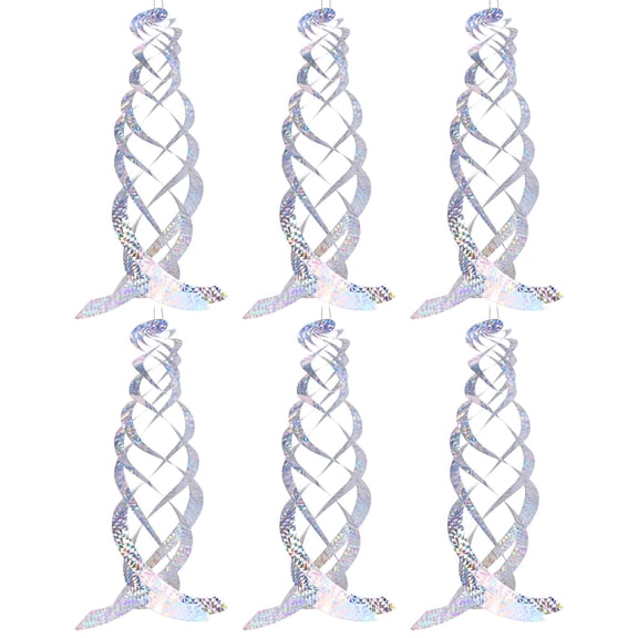 Uxcell 6-Pack Bird Repellent Spiral Reflectors, 17.8" Plastic Hanging Reflective Bird Deterrent Device [Silver Tone, Floral]