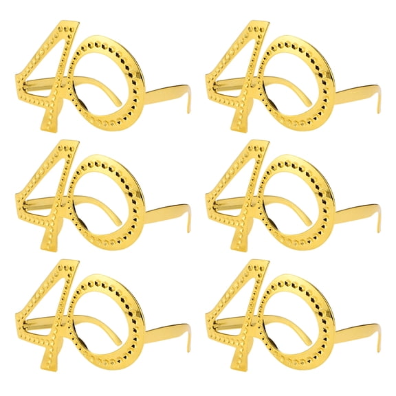Uxcell 6-Pack Birthday Glasses with Rhinestones, 40th Number Crystal Frame Funny Costume Sunglasses, Photo Booth Props [Gold]