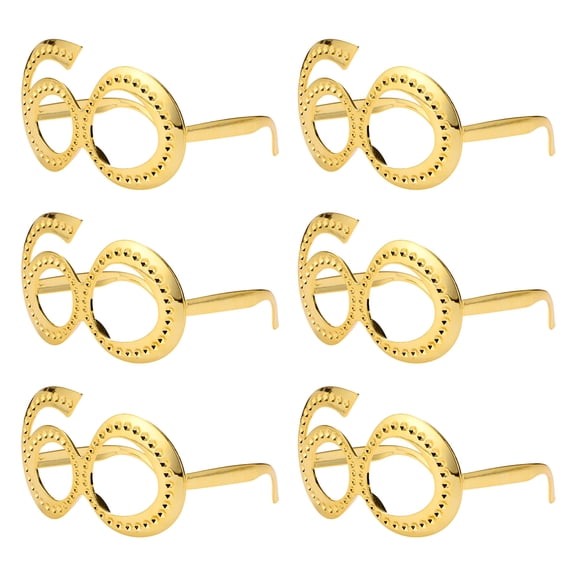 Uxcell 6-Pack Birthday Glasses with Rhinestones, 60th Number Crystal Frame Funny Costume Sunglasses, Photo Booth Props [Gold]