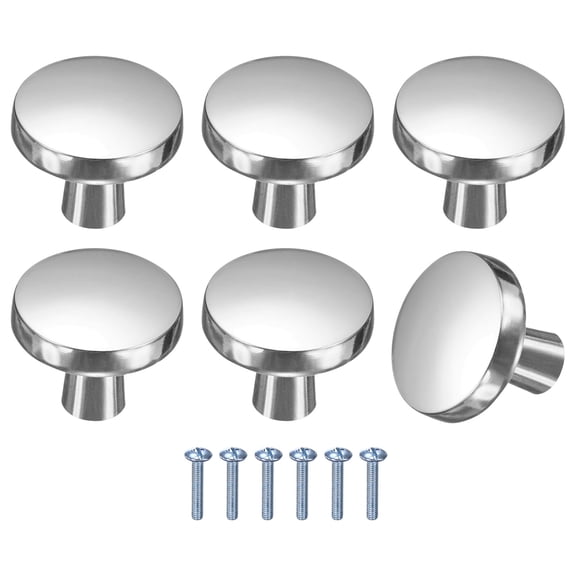 Uxcell 6-Pack Brushed Satin Cabinet Knobs, 1-1/5" Round Modern Zinc Alloy Knobs Handles [Bright Silver]